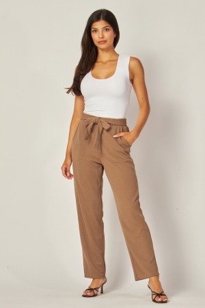 ANF200<br/>Knit Crepe High Waist Self Tie Straight Pants