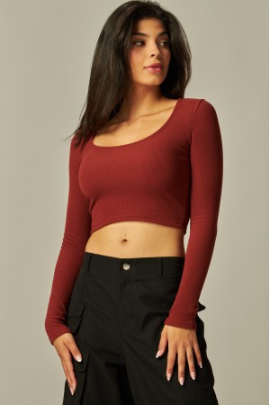BELLA-11LS<br/>Stretchy Rayon Ribbed Scoop Neck Long Sleeve Top