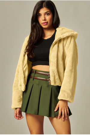 BUNNY-400<br/>Bunny Faux Fur Foxy Hooded Jacket