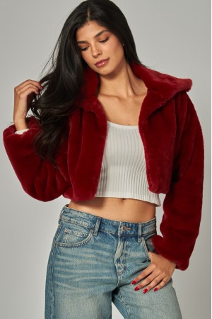 BUNNY-500<br/>Bunny Cropped Faux Fur Coat Jacket