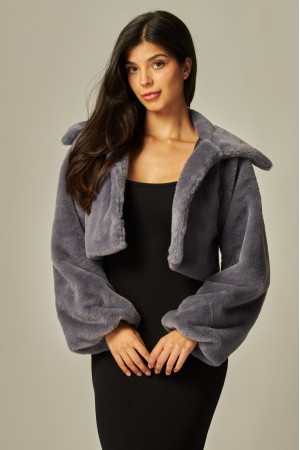 BUNNY-500<br/>Bunny Cropped Faux Fur Coat Jacket