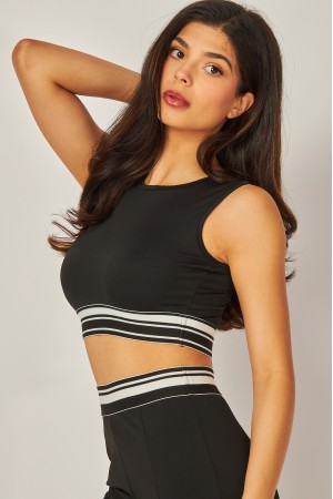 DG-T02<br/>Spandex Contrast Banded Sleeveless Cropped Top