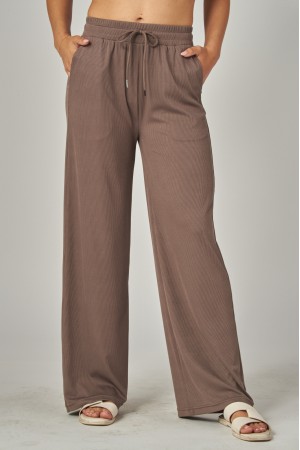 EVE01<br/>Stretchy Ribbed Drawstring Pocket Wide Leg Pants