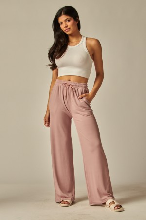 EVE01<br/>Stretchy Ribbed Drawstring Pocket Wide Leg Pants