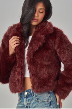FOX-200<br/>Faux Fur Shearling Jacket With Collar