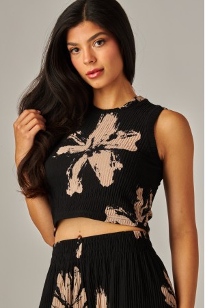 IRIS-1SP<br/>Print Crinkled Plisse 2pc Loungewear Set