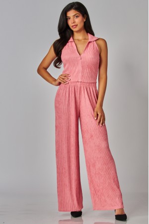 IRIS-2S<br/>Crinkled Plisse Collar Zip-up 2pc Loungewear Set