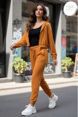 IVY101<br/>French Terry Cropped Zip-up Hoodie Jogger Set