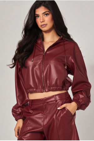 JACKSON-01<br/>Faux Leather Hoodie Jacket