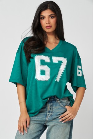JESSIE-01<br/>Oversized Gameday Mesh Graphic Jersey T-Shirt