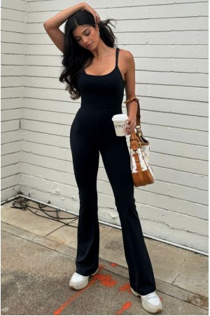 MAYA-05J<br/>Scoop Neck Flared-leg Jumpsuit Disco suit