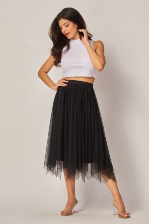 MIA-150<br/>Pearl Embellished Mesh Tulle Skirt