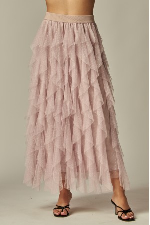 MIA700<br/>Cheri Ruffled Tulle Midi Skirt