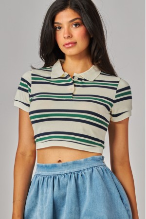 MIU-01<br/>Cotton Knit Striped Polo Shirt