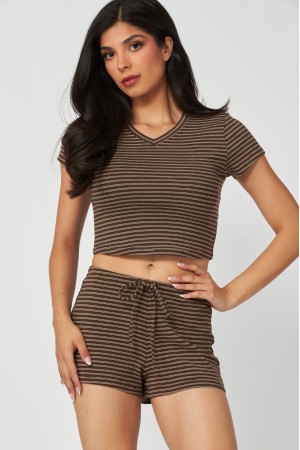 MIU-10<br/>Cotton Stripped Drawstring Mini Shorts