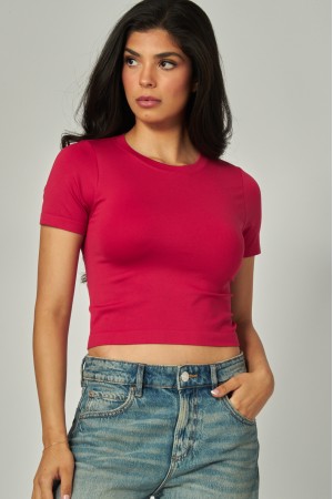 NINA02<br/>Ultra-stretch Seamless Crew-neck Crop Top