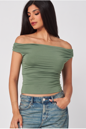 NOVA-01<br/>Nova Ruched Off The Shoulder Crop Top
