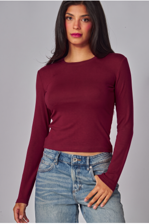 RILEY-03<br/>Fine Ribbed Crewneck Long Sleeve Top