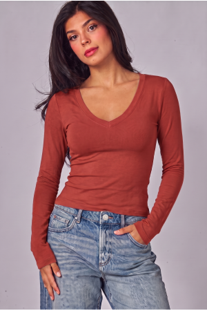 RILEY-06<br/>Scoop V Neck Long Sleeve