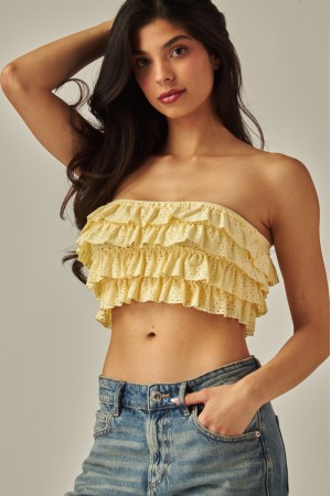 ROSE-01<br/>Layered Ruffles Eyelet Bandeau Top