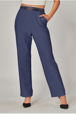 SCU206<br/>High Rise Straight Leg Scuba Knit Belted Pants