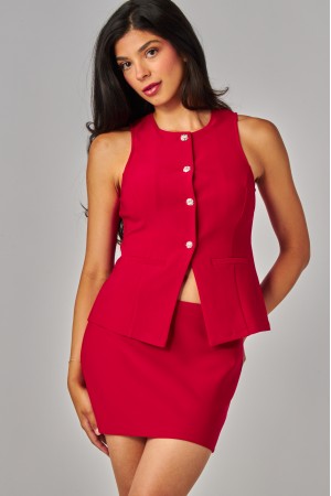 SCU606-S<br/>Scuba Roundneck Vest 2 Piece Skort Set