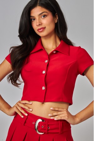SCU802<br/>The Sculpt Scuba Button-Down Crop Blouse