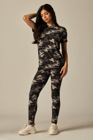 SET701-F120CHAR<br/>Charcoal Camo Brushed T Shirt / Leggings Set