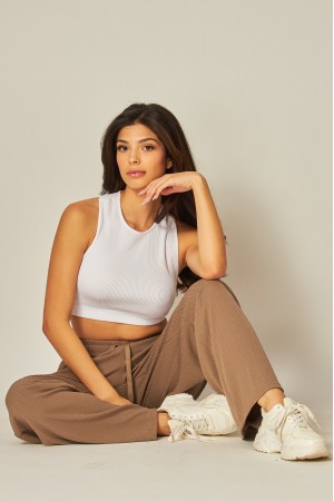 SOFIE-2<br/>Ribbed High-rise Drawstring Wide Leg Pants