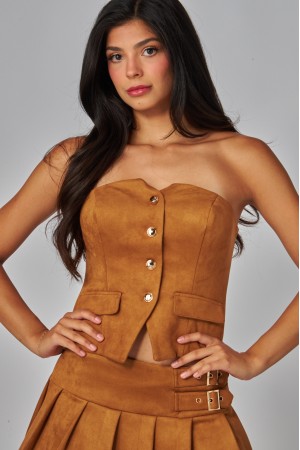 SUEDE-03T<br/>Strapless Suede Vest Top