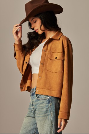 SUEDE-200<br/>Faux Suede Trucker Jacket