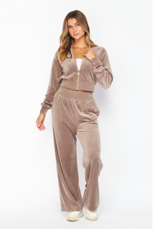 TAYLOR-3<br/>Velour Bomber Jacket / Wide Leg Pants Set