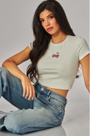 TEE-01<br/>Cotton Blend Graphic Design Crop Top Tee