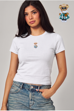 TEE-12 FASHION BEAR<br/>Cotton Blend Fashion Bear Applique Top Tee