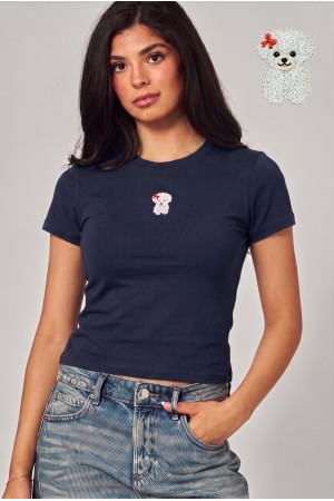 TEE-12 SWEET BOW<br/>Cotton Blend Sweet Bow Puppy Applique Top Tee