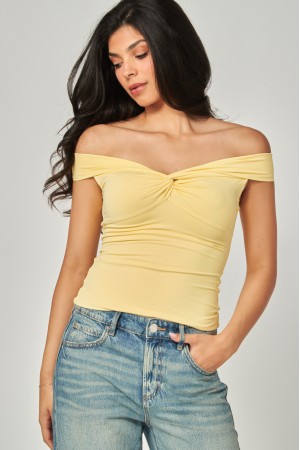 VERA-23T<br/>Contour Double Layered Off-The-Shoulder Twist- Front Top